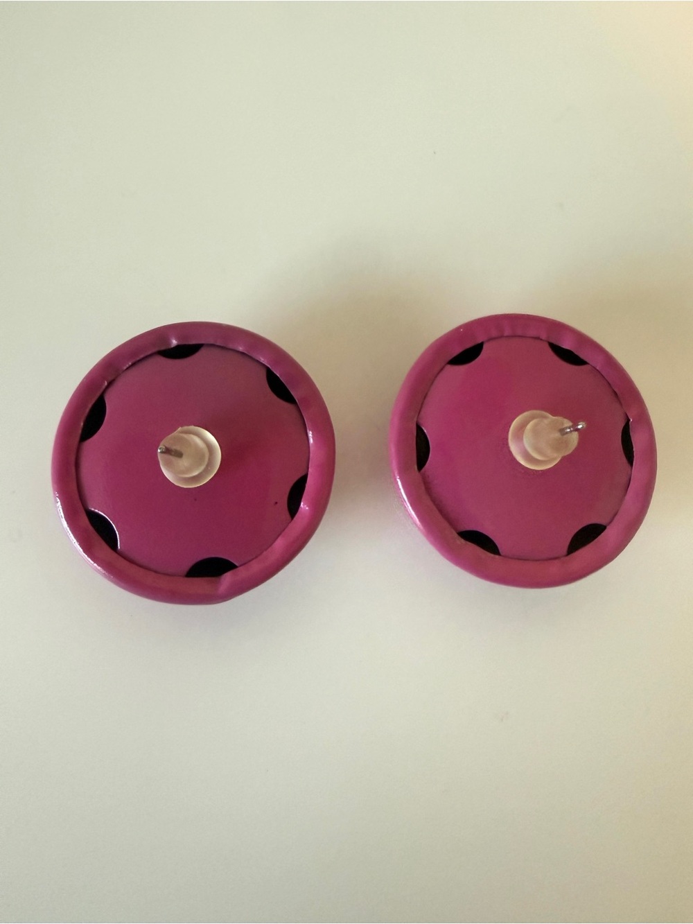 Bold Fuchsia Round Button Earrings - Picture 2 of 2